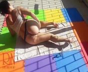 An attractive lady is sunbathing on the roof of her house. Nude yoga Touch pussy outdoors. 1 from tiger shroof nude lmages