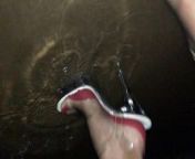 Walking in the Rain with Black&Red Nylons & clear High Heels from dz bbw walking in rain 2