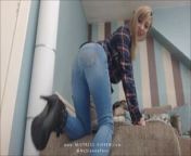 Girl farting in jeans from facesitting jeans and fart
