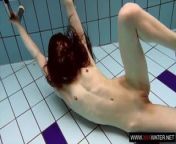 Brunette with long hair underwater cutie Janka from silky long hair show