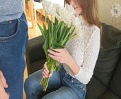 Gave her flowers and stopped being virgin anymore, creampied teen after sex with blowjob from first time sex flower room