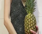 skinny girl playing with pineapple from yoga porno