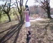 Cute Asian teen dances around the duck filled pond from cute asian dancing