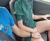 Weird object flies into the car while driving and finger fucking my girlfriend from amateur swallow cum while drive