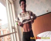 Sporty Ebony Amateur Jumps On A Hard White Pole With A Sticky Landing from old black land hard video free