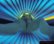 Tanning Bed Solarium Sonnenbank Fun Pierced Pussy and Dildo from tanning bed