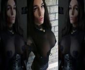 Sexy crossdresser wearing latex dress and fishet without bra from beauty trans wearing black dress vest and play vibration stick