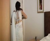 Beautiful Indian Babe Jasmine In White Sari Getting Naked from indian babe with white man