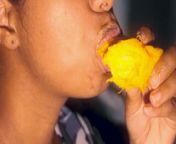Sexy mouth ebony playing with a mango from adam a zango and nafisa