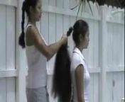 Cecelia and Trinty Dual Long Hair Brushing from genelia and ritesh nude