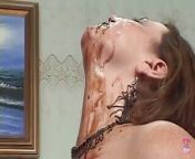 A Brunette with Big Tits Gets Covered in Cream, Chocolate Syrup, and Finally Some Cum from kind syrup