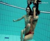 Nina Markova and Zlata Oduvanchik swimming naked in the pool from young boys swimming naked in