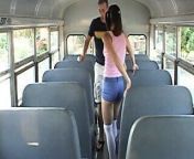 Horny little whore gets pounded hard from behind on school bus from anal bus sex