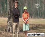 Cute Asian teen girls play a game of strip golf from game video golf