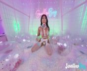 Swallowbay Ember Snow shaved pussy riding cock, kinky fucking on swing from vpornx