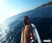 Lustful student seduced a surf instructor and gave him her virginity right in the sea from surq