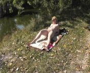 Naked wife Milf masturbates by river in nature. Strong orgasm naked woman Hairy pussy blonde closeup from naked woman fimguring pussy in webcam