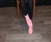 Girl show her Pink socks and black stockings after walk from dogsex show jhany and kelly
