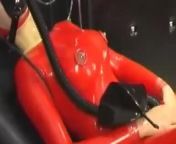 Hot girl full encased in red rubber suit enjoys gas mask breathplay in her black room from full pak nanga lark