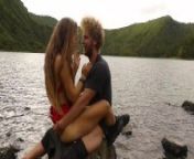 Horny couple pleasuring each other and making love passionately at a volcanic crater lake from lkkj
