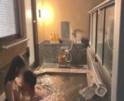 First hot spring trip♡SEX in a stylish open-air bath at night♡Japanese amateur hentai from bangladeshi open bath xxn