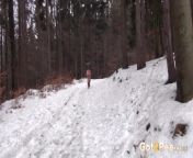Hot and Sexy Brunette Releases Powerful Pee Outside In Snow from got2pee dora black is peeing